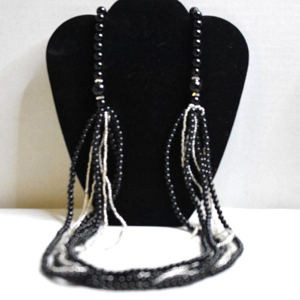 NWOT Boho Multi Strand Black/White Beaded 42" Flapper Style Necklace